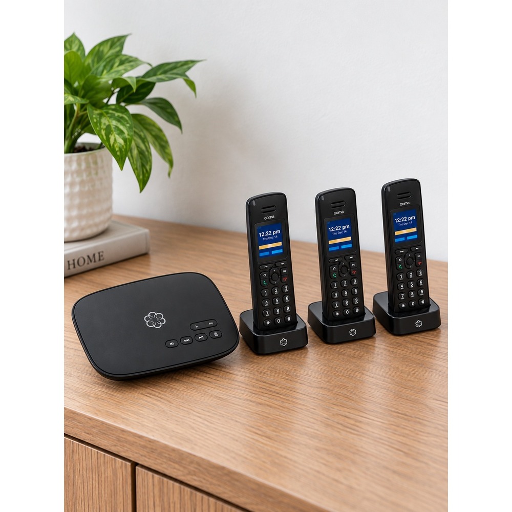 Ooma Telo HD3 Handset VoIP Phone System Black 3 Handsets New Open Box